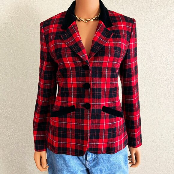 Vintage Wool Pendleton Checkered Red Black Blazer Jacket - Picture 2 of 6